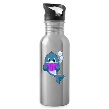 Dolphin Nerd Book - Water bottle with straw - silver - Right