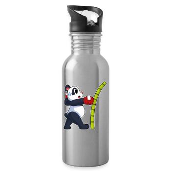 Panda Boxer Boxing Gloves Boxing - Water bottle with straw - silver - Right