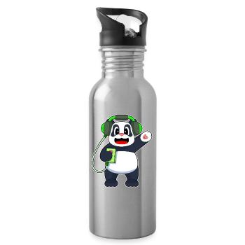 Panda Kopfhörer Musik - Trinkflasche mit integriertem Trinkhalm - Lightsilver - Rechts