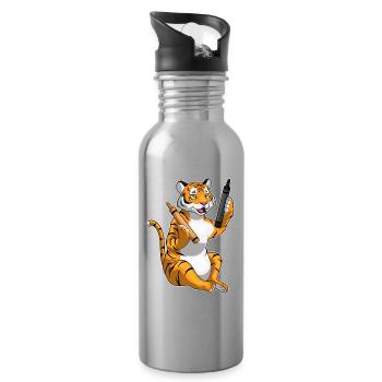 Tiger Schüler Wachsmalstifte Schule - Trinkflasche mit integriertem Trinkhalm - Lightsilver - Rechts