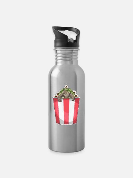 Schildkröte Popcorn - Trinkflasche mit integriertem Trinkhalm - Lightsilver