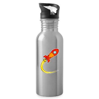 Rocket Motif - Water bottle with straw - silver - Right
