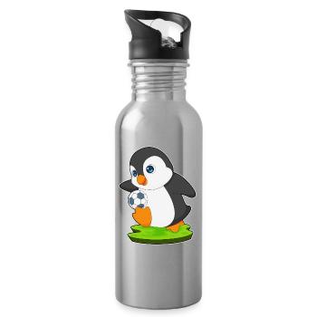 Pinguin Fußballspieler Fußball - Trinkflasche mit integriertem Trinkhalm - Lightsilver - Rechts