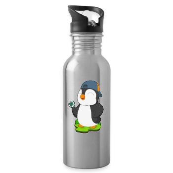 Pinguin Handballspieler Handball - Trinkflasche mit integriertem Trinkhalm - Lightsilver - Rechts
