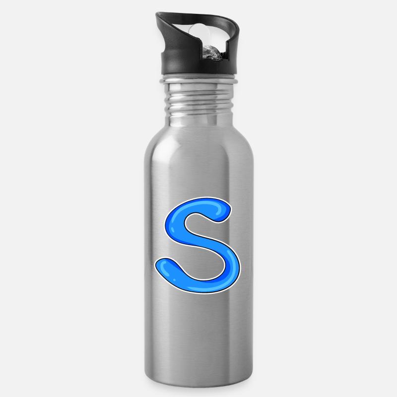 Buchstabe S Anfangsbuchstabe - Trinkflasche mit integriertem Trinkhalm - Lightsilver