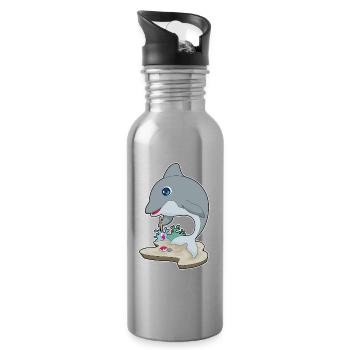 Delfin Maler Pinsel Malen - Trinkflasche mit integriertem Trinkhalm - Lightsilver - Rechts