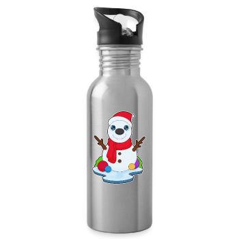 Snowman Christmas Winter - Water bottle with straw - silver - Right