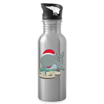 Forfait Noël des baleines - Gourde avec paille intégrée - argent clair - Droite