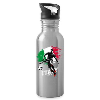 Italian Soccer Player with Flag - Water bottle with straw - silver - Right