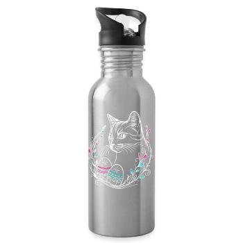 Katze Ostern Ostereier Easter Cat - Trinkflasche mit integriertem Trinkhalm - Lightsilver - Rechts