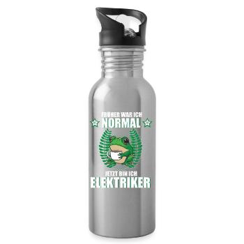 Lustiger Spruch Elektriker Beruf Frosch Kaffee - Trinkflasche mit integriertem Trinkhalm - Lightsilver - Rechts