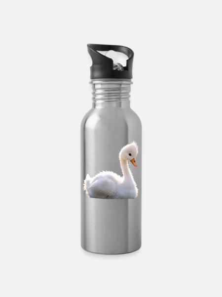 Cygne muet Cygne Oie Canard Cygne Cygne blanc - Gourde avec paille intégrée - argent clair
