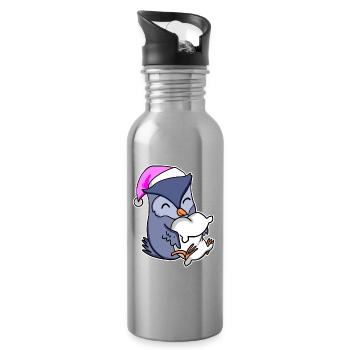 Owl Tired Sleeping Sleep Girl - Water bottle with straw - silver - Right