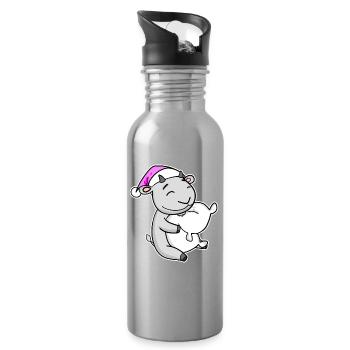 Goat Tired Sleeping Sleeping Girl - Water bottle with straw - silver - Right