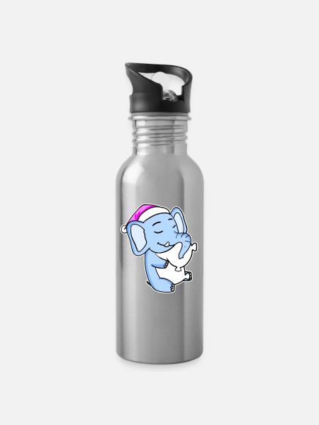 Elefant Müde Ausschlafen Schlafen Mädchen - Trinkflasche mit integriertem Trinkhalm - Lightsilver