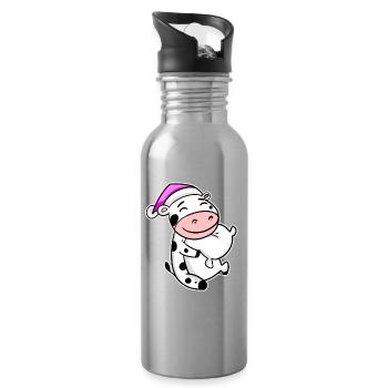 Cow Tired Sleeping Sleeping Girl - Water bottle with straw - silver - Right