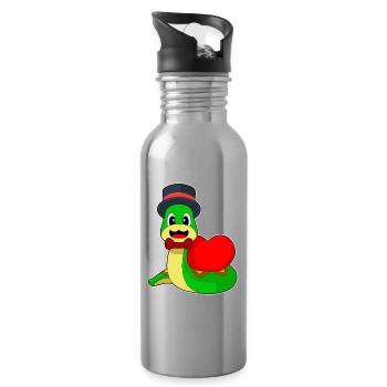 Schlange Bräutigam Herz Hochzeit - Trinkflasche mit integriertem Trinkhalm - Lightsilver - Rechts