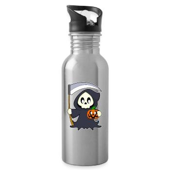 Grim Reaper Halloween Pumpkin - Water bottle with straw - silver - Right