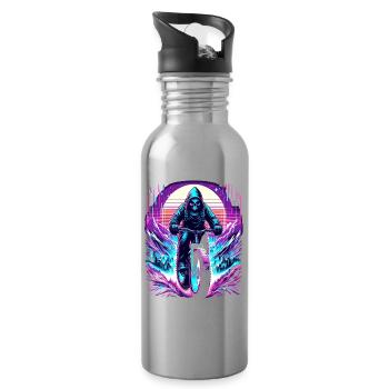 Skelett Fatbiker Synthwave Retro Fahrrad Fahrer - Trinkflasche mit integriertem Trinkhalm - Lightsilver - Rechts