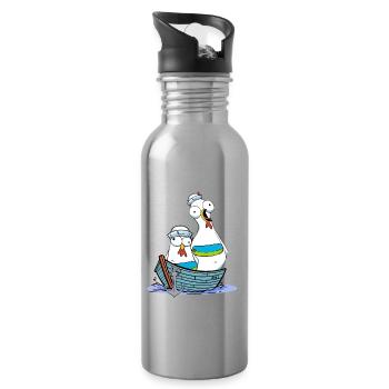 Huhn Matrose Seemann maritim Anker Ahoi Reise - Trinkflasche mit integriertem Trinkhalm - Lightsilver - Rechts