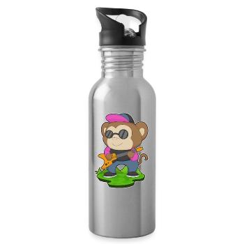 Affe Musiker Gitarre Musik - Trinkflasche mit integriertem Trinkhalm - Lightsilver - Rechts