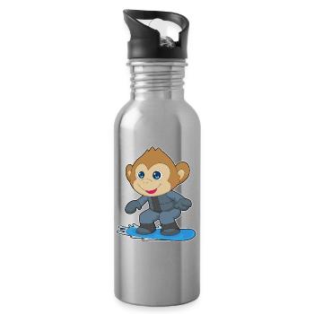 Affe Snowboarder Snowboard - Trinkflasche mit integriertem Trinkhalm - Lightsilver - Rechts