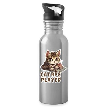 Cats RPG Player W20 Role Playing Game Shirt - Water bottle with straw - silver - Right