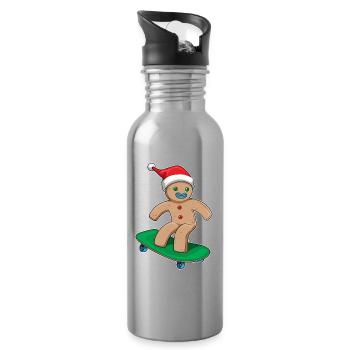 Gingerbread Man Christmas Skateboard - Water bottle with straw - silver - Right
