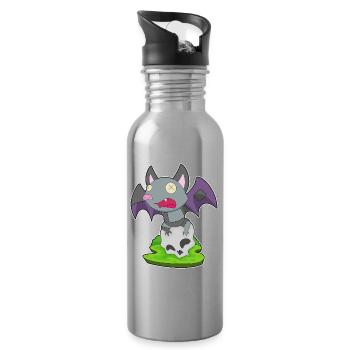 Chauve-souris Halloween crâne - Gourde avec paille intégrée - argent clair - Droite