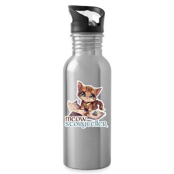 Meow Storyteller Katze Fantasy RPG Shirt - Trinkflasche mit integriertem Trinkhalm - Lightsilver - Rechts