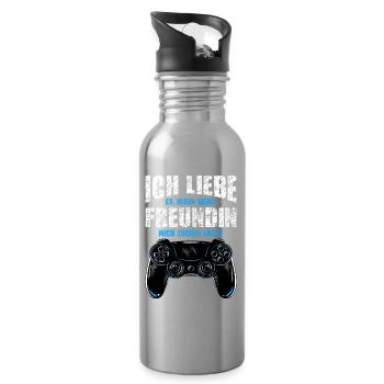 I love it when my girlfriend plays me - Water bottle with straw - silver - Right