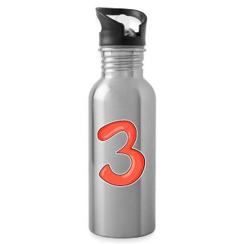 Drei - 3 - Nummer 3 - Zahl 3 - Trinkflasche mit integriertem Trinkhalm - Lightsilver - Rechts