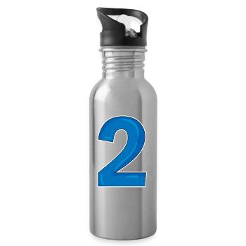 Zwei - 2 - Nummer Zahl - Trinkflasche mit integriertem Trinkhalm - Lightsilver - Rechts
