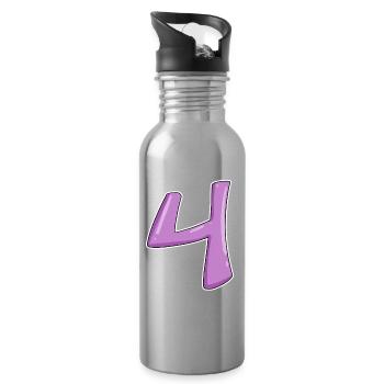 4 - Vier Zahl Nummer - Trinkflasche mit integriertem Trinkhalm - Lightsilver - Rechts