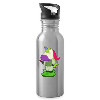 Einhorn Bräutigam Blume Hochzeit - Trinkflasche mit integriertem Trinkhalm - Lightsilver - Rechts