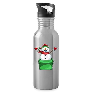 Schneemann Weihnachten Karton - Trinkflasche mit integriertem Trinkhalm - Lightsilver - Rechts