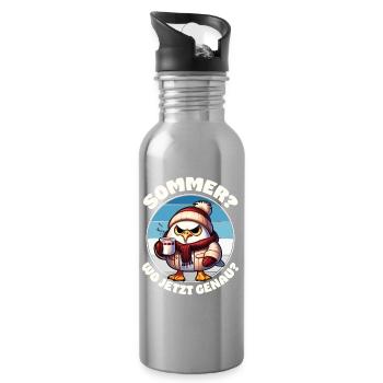 "Sommer? Wo jetzt genau?" Lustige Möwe Kalt Ironie - Trinkflasche mit integriertem Trinkhalm - Lightsilver - Rechts