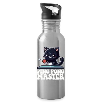 Ping Pong Master Katze Black Cat Dad Outfit - Water bottle with straw - silver - Right