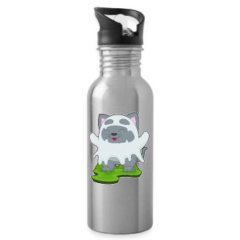 Katze Halloween Geist - Trinkflasche mit integriertem Trinkhalm - Lightsilver - Rechts