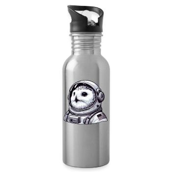 Snowy Owl Astronaut Space Adventure - Water bottle with straw - silver - Right