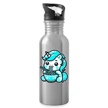 Japanese Kawaii Unicorn Ramen Asian Cuisine - Water bottle with straw - silver - Right