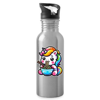 Japanese Kawaii Unicorn Ramen Asian Cuisine - Water bottle with straw - silver - Right