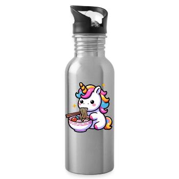 Japanese Kawaii Unicorn Ramen Asian Cuisine - Water bottle with straw - silver - Right