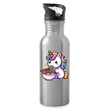 Japanese Kawaii Unicorn Ramen Asian Cuisine - Water bottle with straw - silver - Right