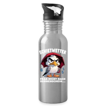 Schietwetter Spruch Lustige Möwe mit Regenschirm - Trinkflasche mit integriertem Trinkhalm - Lightsilver - Rechts