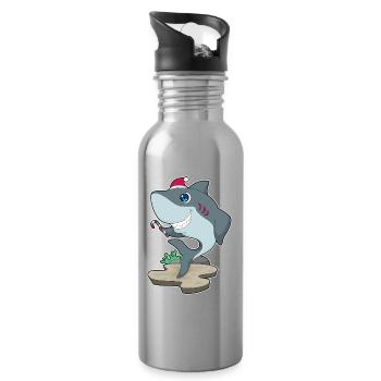 Requin Canne de Noël - Gourde avec paille intégrée - argent clair - Droite