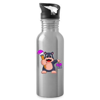 Maulwurf Maler Pinsel Malen - Trinkflasche mit integriertem Trinkhalm - Lightsilver - Rechts