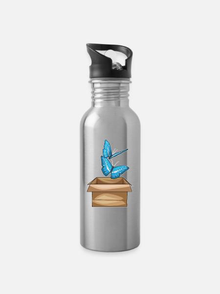 Schmetterling Karton - Trinkflasche mit integriertem Trinkhalm - Lightsilver