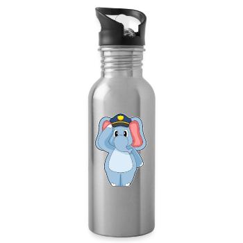 Elephant Policeman Police - Water bottle with straw - silver - Right