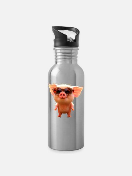 Cochon domestique Cochon Cochon Porcelet Cochon - Gourde avec paille intégrée - argent clair
